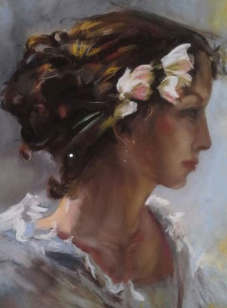 Kunstportrait Frau mit Blüten im Haar